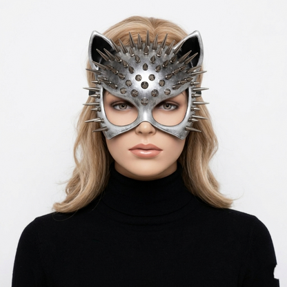 Cat Women Masquerade Party Ball Spike Face Mask -silver