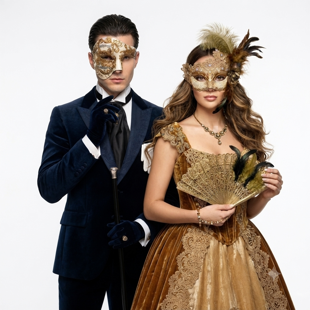gold couple masks