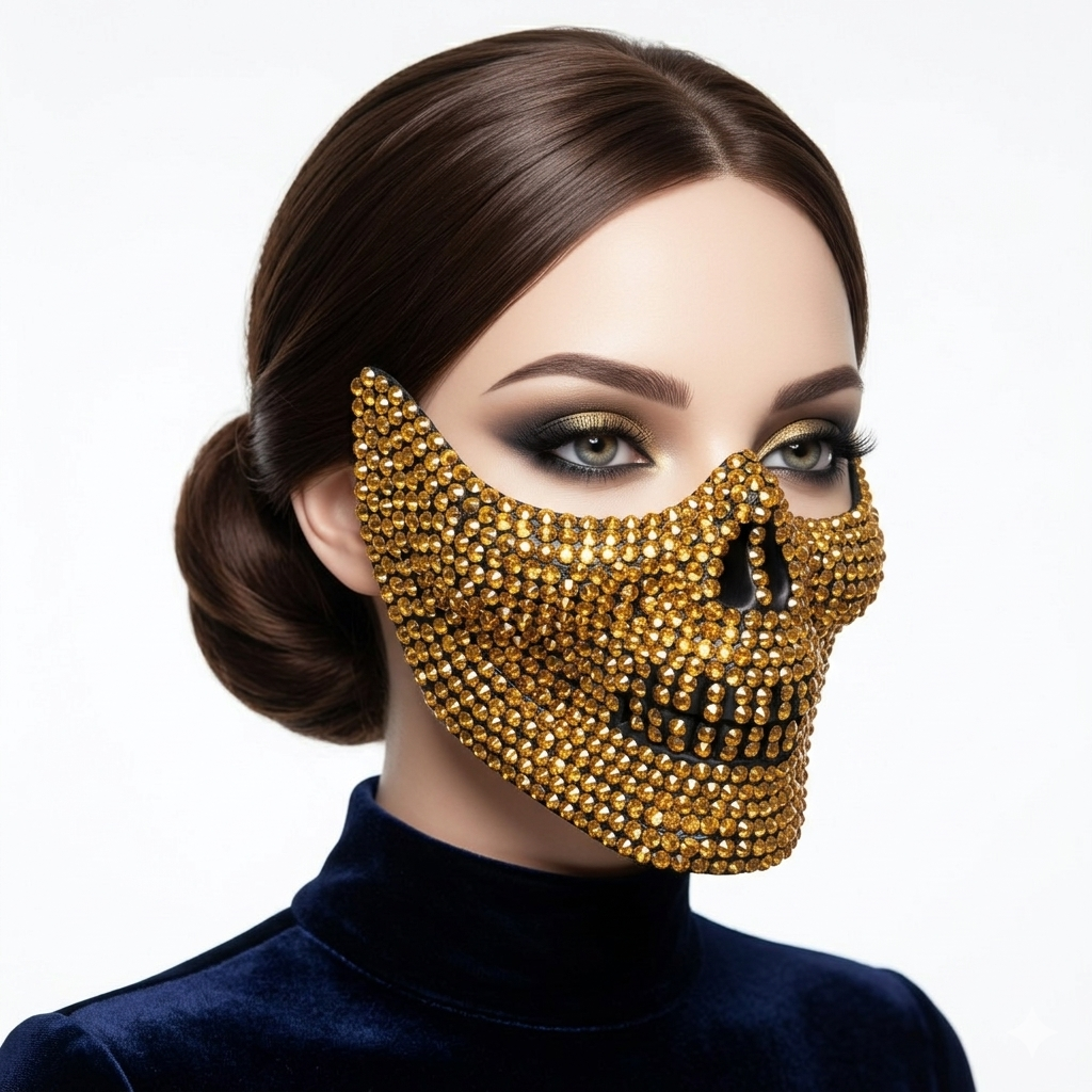 Masquerade Party Mask With Rhinestone Diamond Skull Teeth Jaw Mouth Half Face Masks For Halloween Costume Mardi Gras