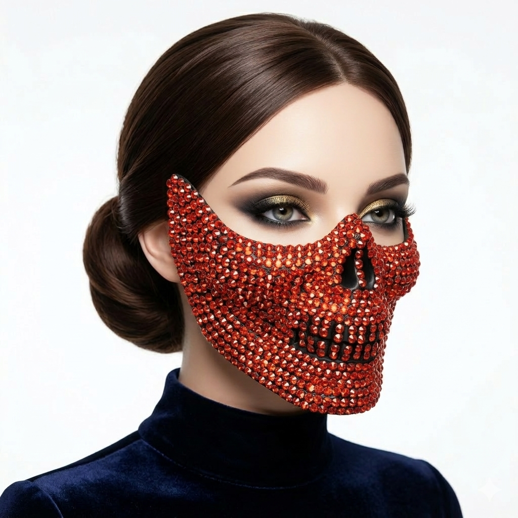 Masquerade Party Mask With Rhinestone Diamond Skull Teeth Jaw Mouth Half Face Masks For Halloween Costume Mardi Gras