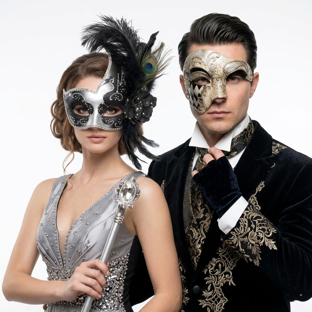 silver couple masks