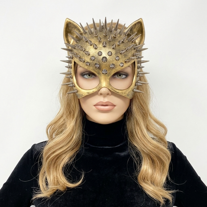 Cat Women Masquerade Party Ball Spike Face Mask -Gold