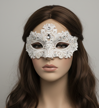 White Women Lace Rhinestone Venetian Masquerade Party Mask Halloween Mardi Gras Cosplay Costume Masks