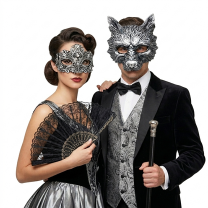 silver couple masks