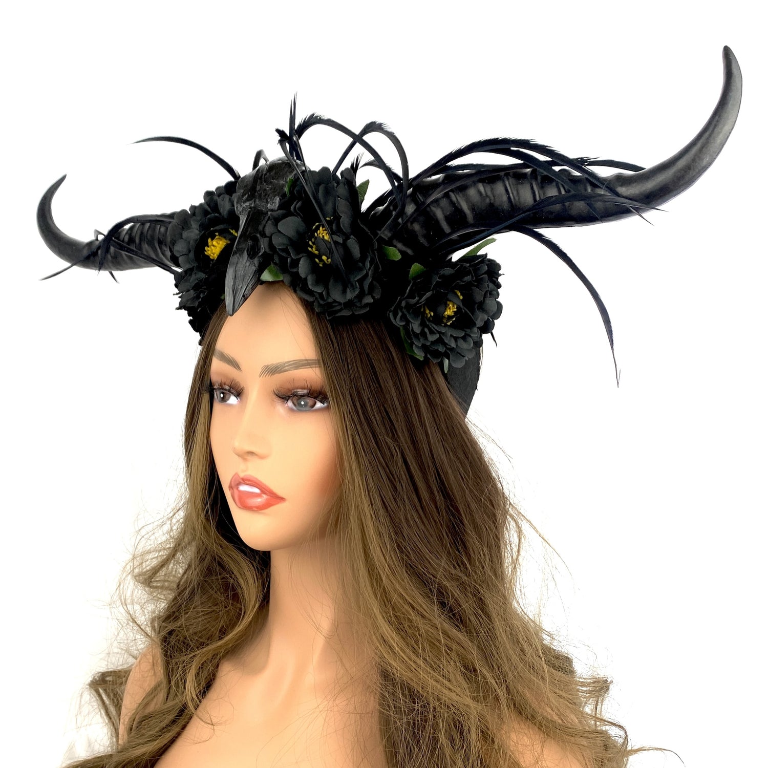 Black Steampunk Style Luxury Metallic Ram Goat Horn Devil Headband Halloween Costume Masquerade Cosplay Prom Ball Party