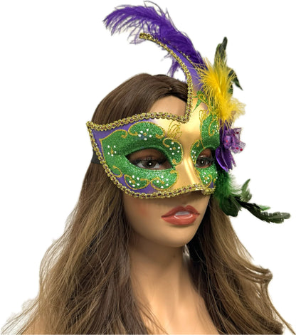 Women Costume Venetian Feather Masquerade Party Mask For Mardi Gras , Halloween
