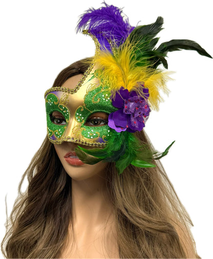 Women Costume Venetian Feather Masquerade Party Mask For Mardi Gras , Halloween