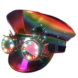 Steampunk Style LED Flash Light Top Hat, RAVE Captain Style Rhinestone Hat For Halloween Christmas Costume Cosplay with Goggles