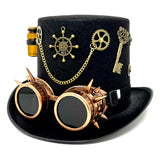 Steampunk Style Metallic Red Top Hat Scientist Time Traveler Halloween Costume Cosplay with Goggles