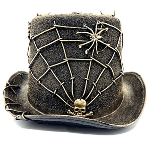 Gold Steampunk Gothic Top Hat With Spider Web and Skull 