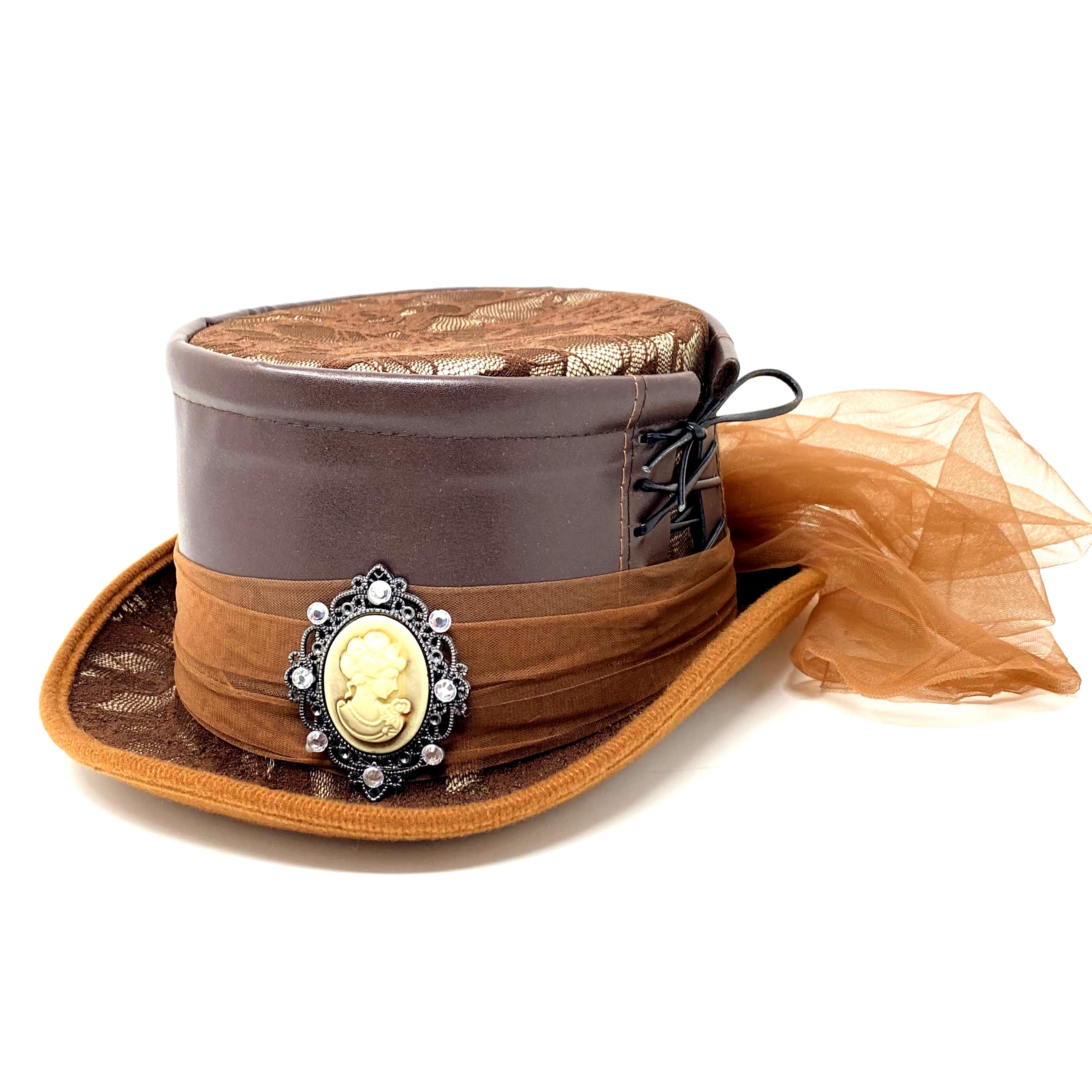 Brown Steampunk Victorian Mad Hatter Scientist Time Traveler Top Hat For Halloween