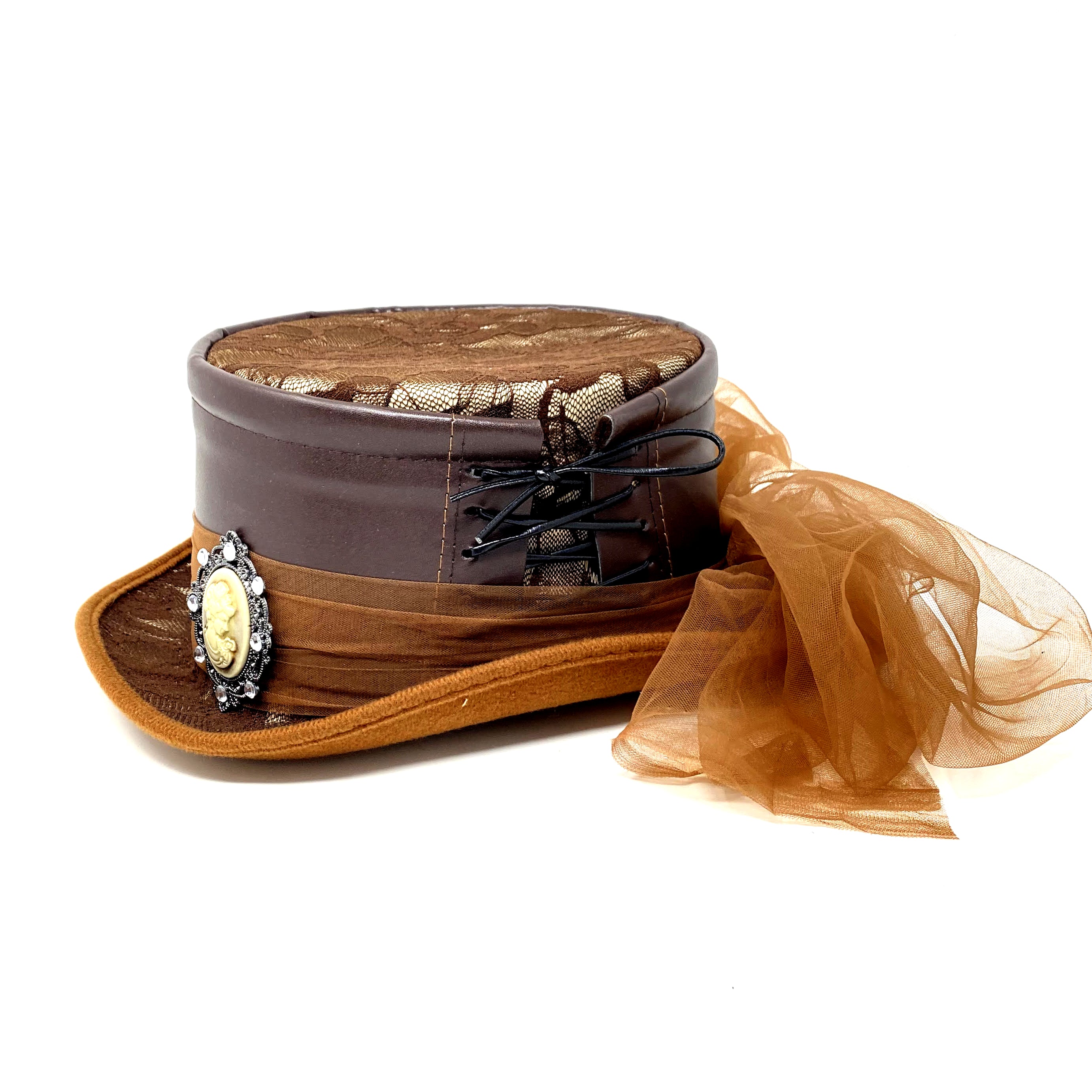 Brown Steampunk Victorian Mad Hatter Scientist Time Traveler Top Hat For Halloween