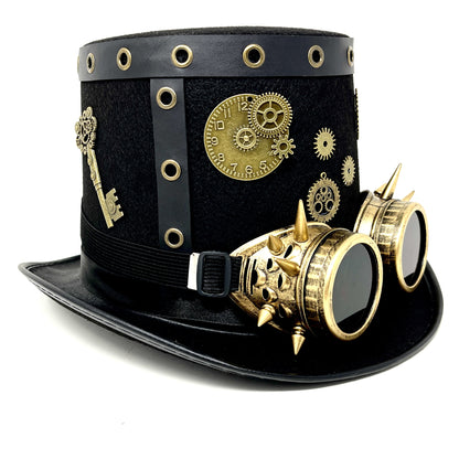 Steampunk Top Hat Metallic Mad Hatter Scientist Time Traveler Halloween Costume Cosplay With Goggles