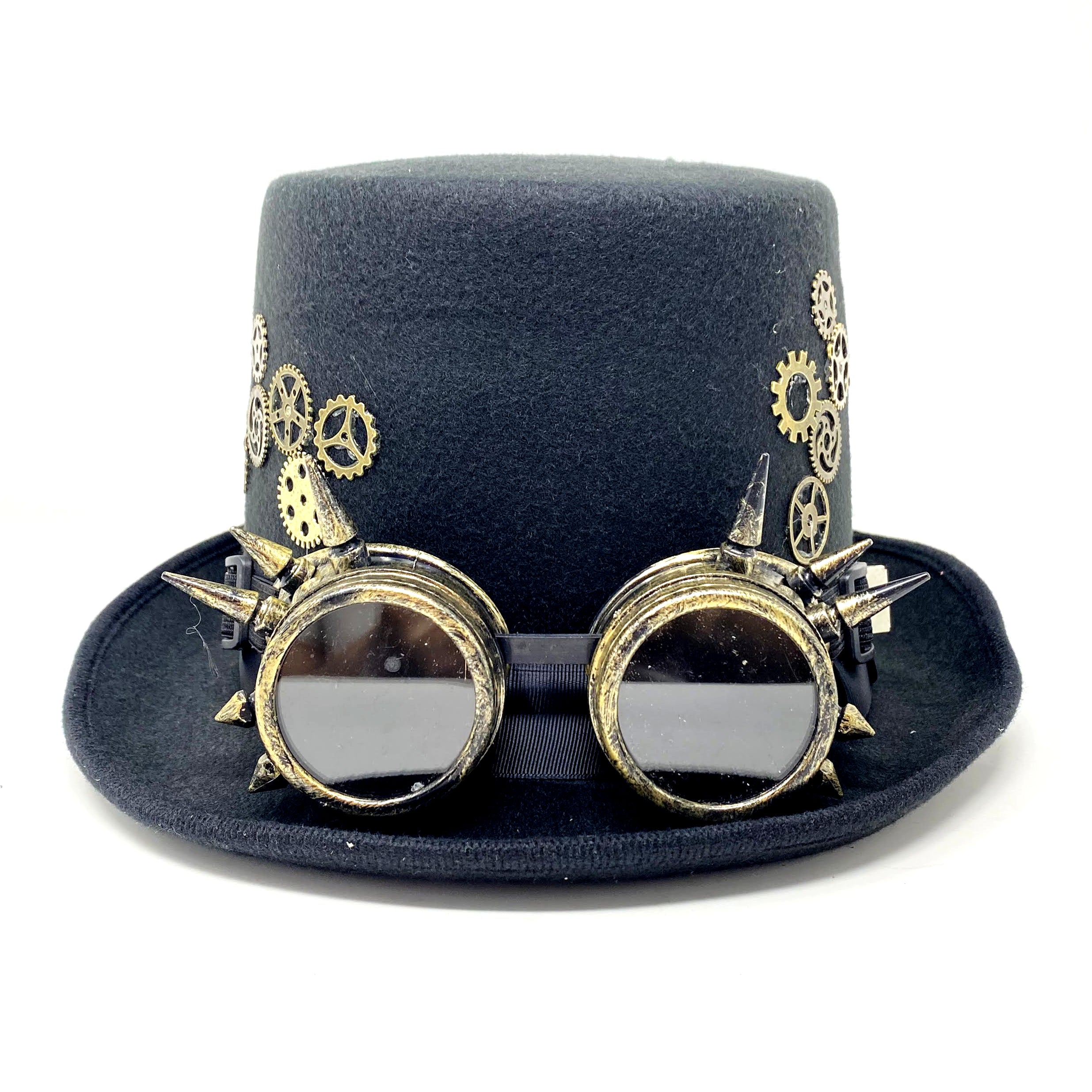 Steampunk Top Hat Metallic Mad Hatter Scientist Time Traveler Halloween Costume Cosplay With Goggles