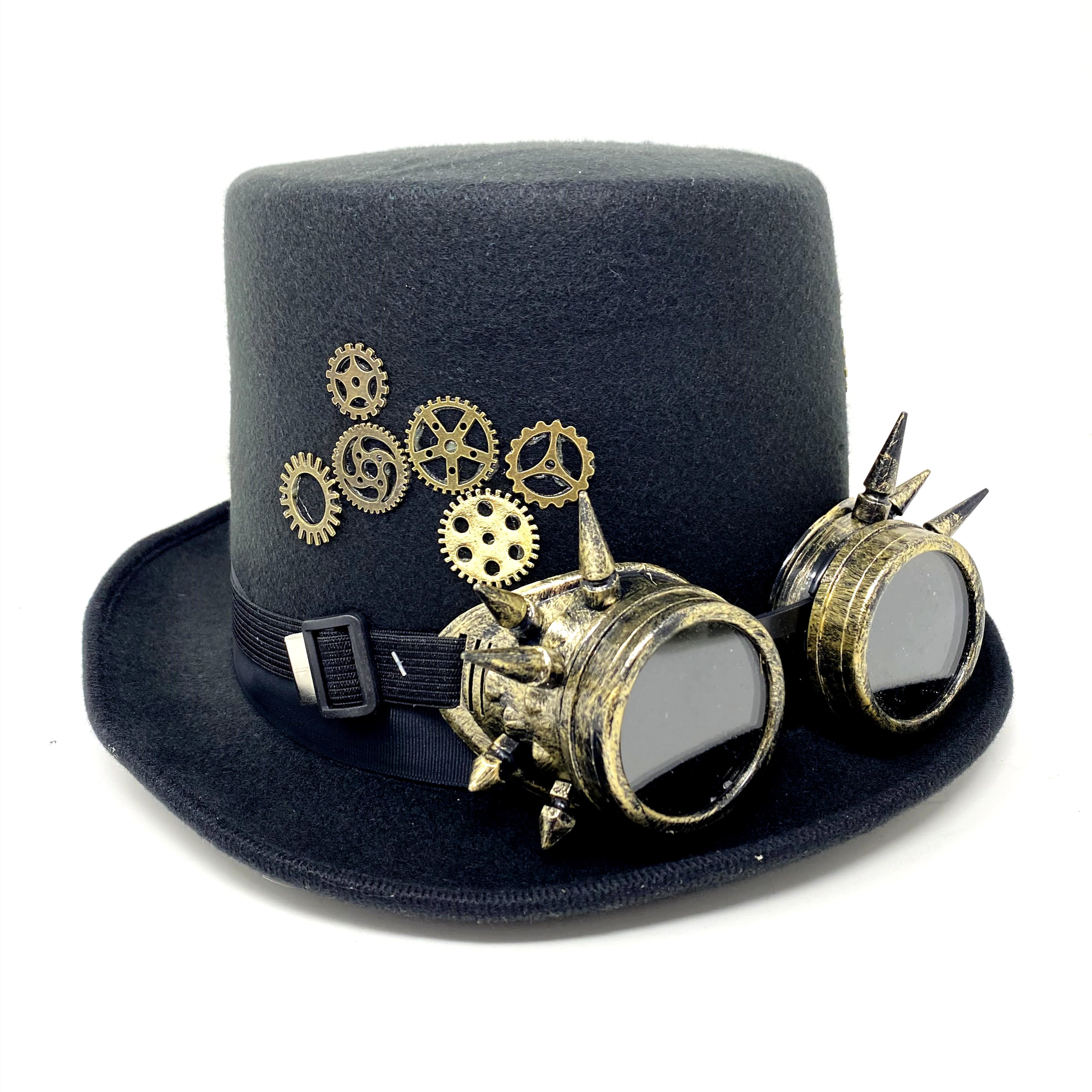 Steampunk Top Hat Metallic Mad Hatter Scientist Time Traveler Halloween Costume Cosplay With Goggles