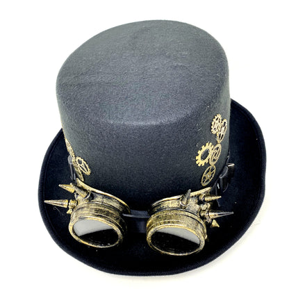 Steampunk Top Hat Metallic Mad Hatter Scientist Time Traveler Halloween Costume Cosplay With Goggles