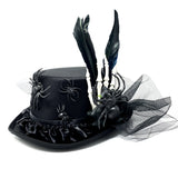 Halloween Skull Spider Top Hat With Feather, Steampunk Mad Scientist Time Traveler Hat