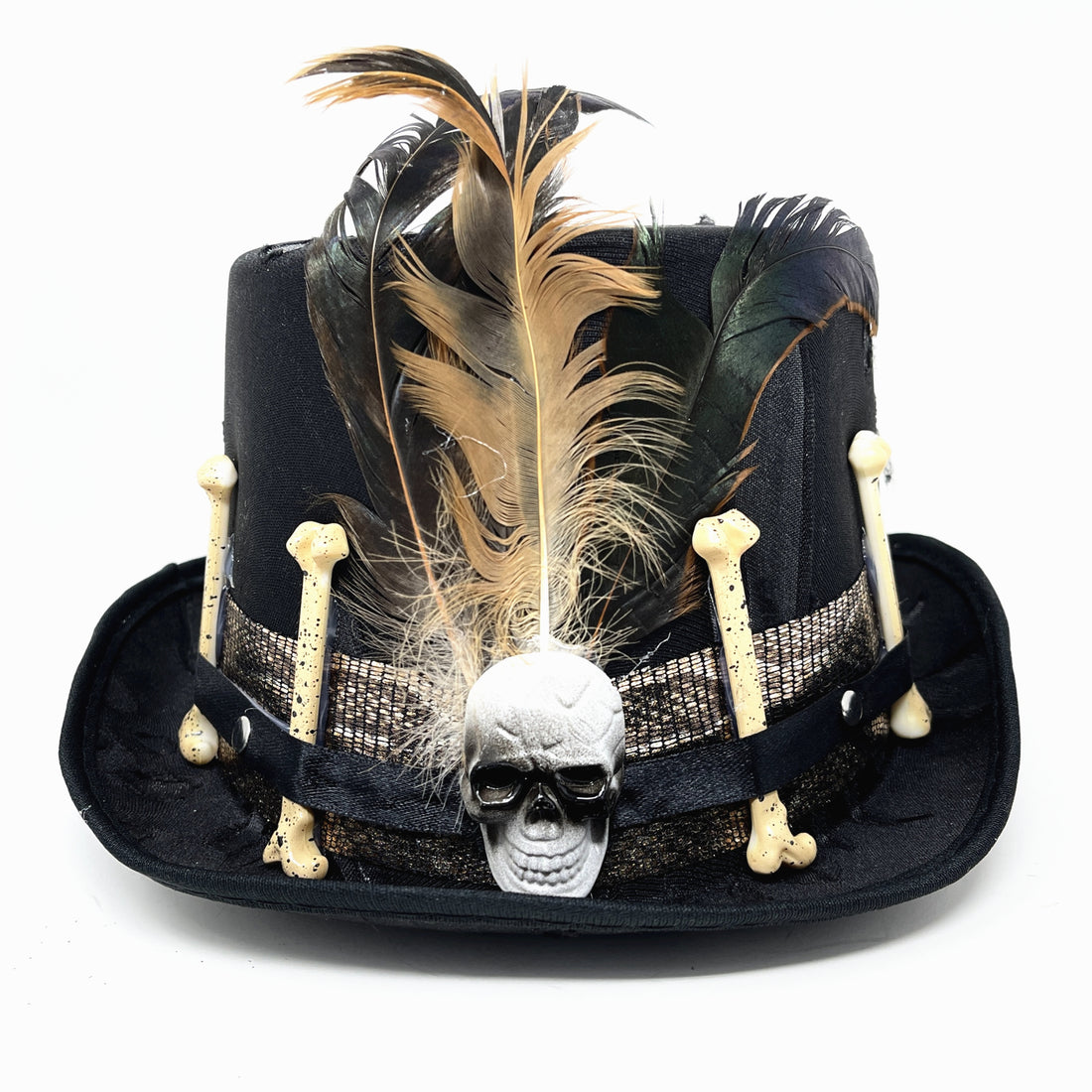 Black Skull Steampunk Victorian Mad Hatter Scientist Time Traveler Top Hat For Halloween