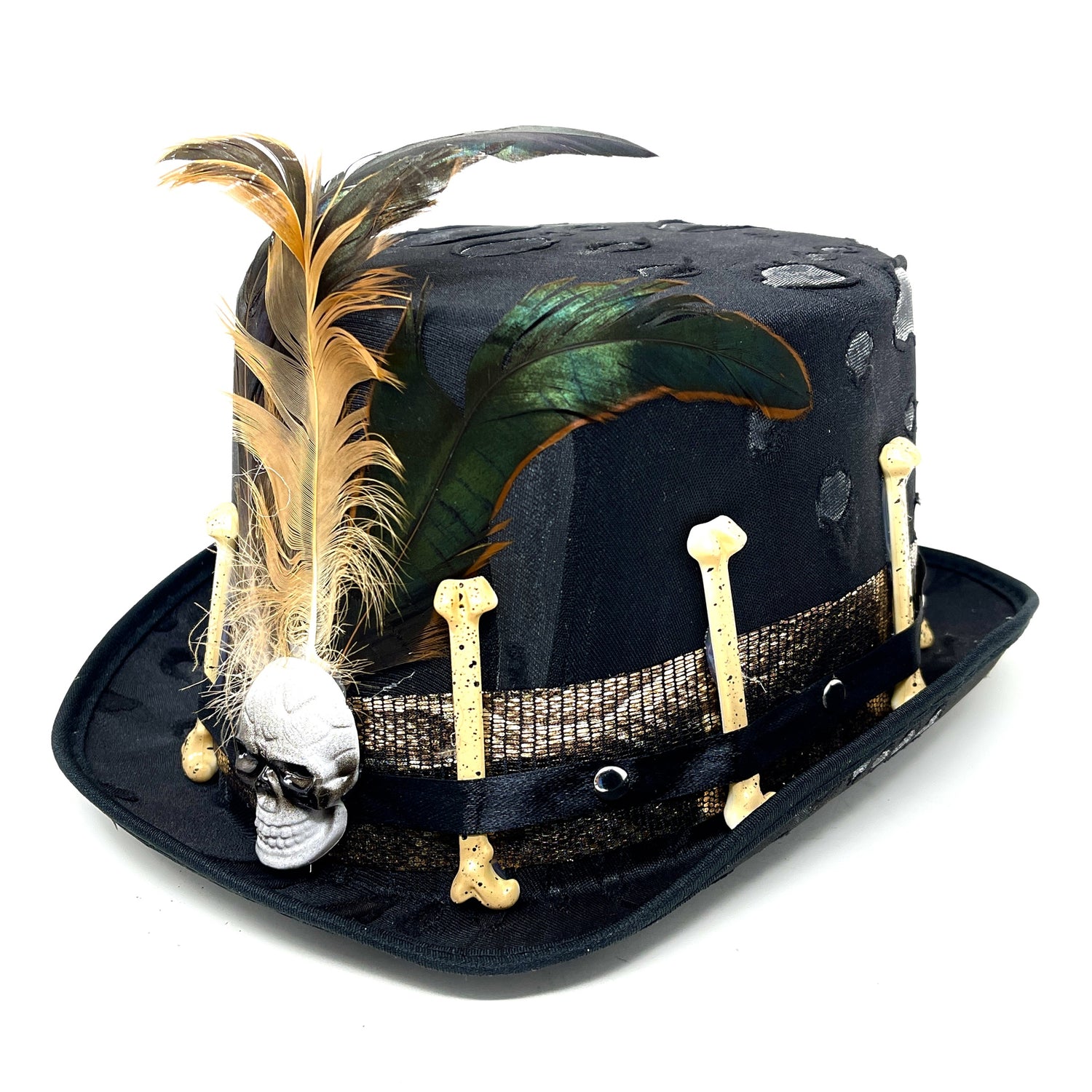 Black Skull Steampunk Victorian Mad Hatter Scientist Time Traveler Top Hat For Halloween