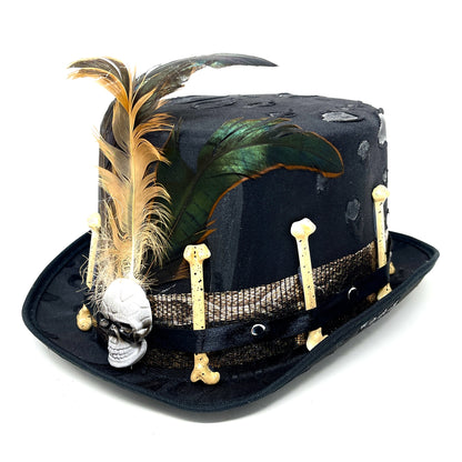 Black Skull Steampunk Victorian Mad Hatter Scientist Time Traveler Top Hat For Halloween