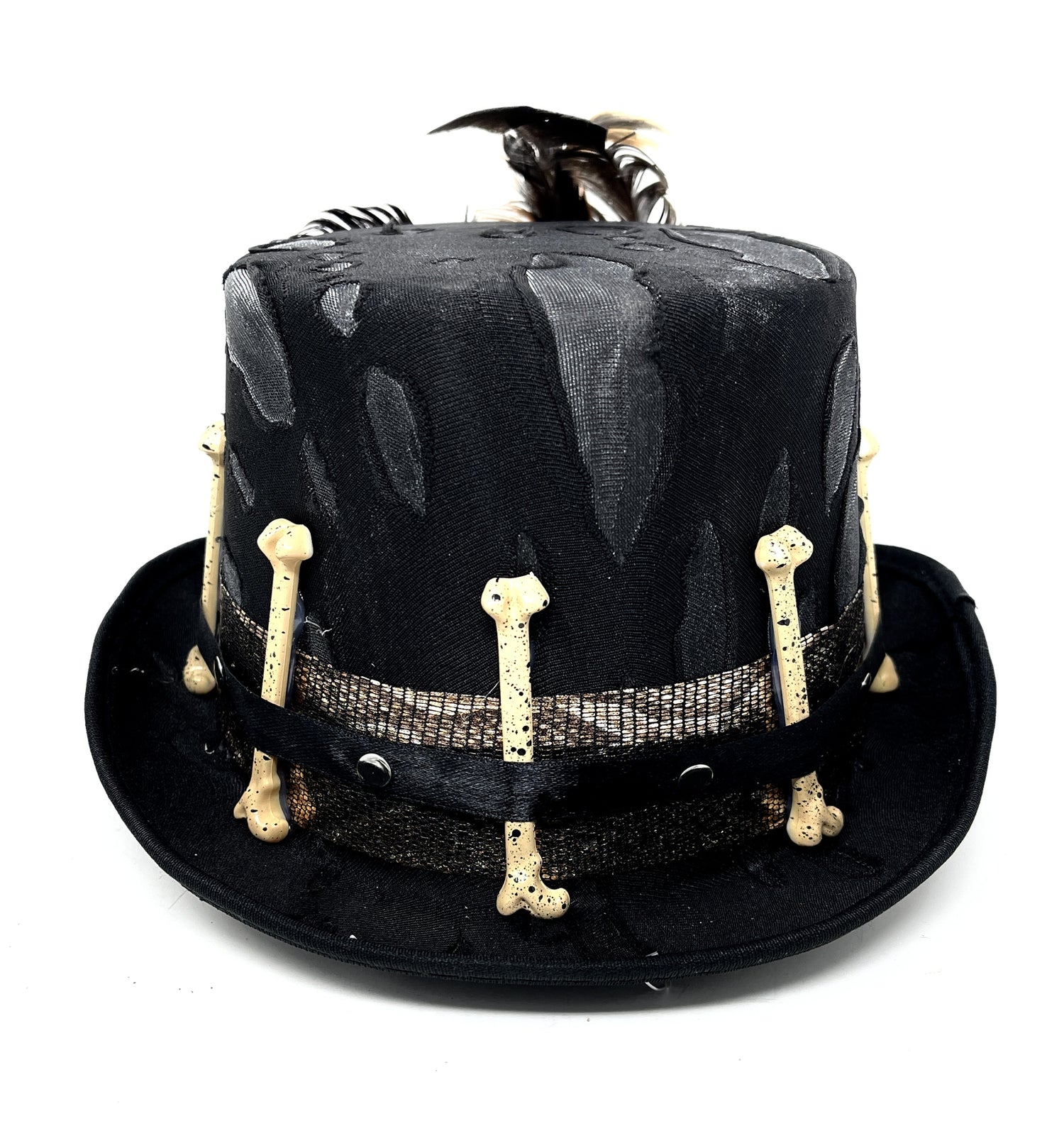 Black Skull Steampunk Victorian Mad Hatter Scientist Time Traveler Top Hat For Halloween
