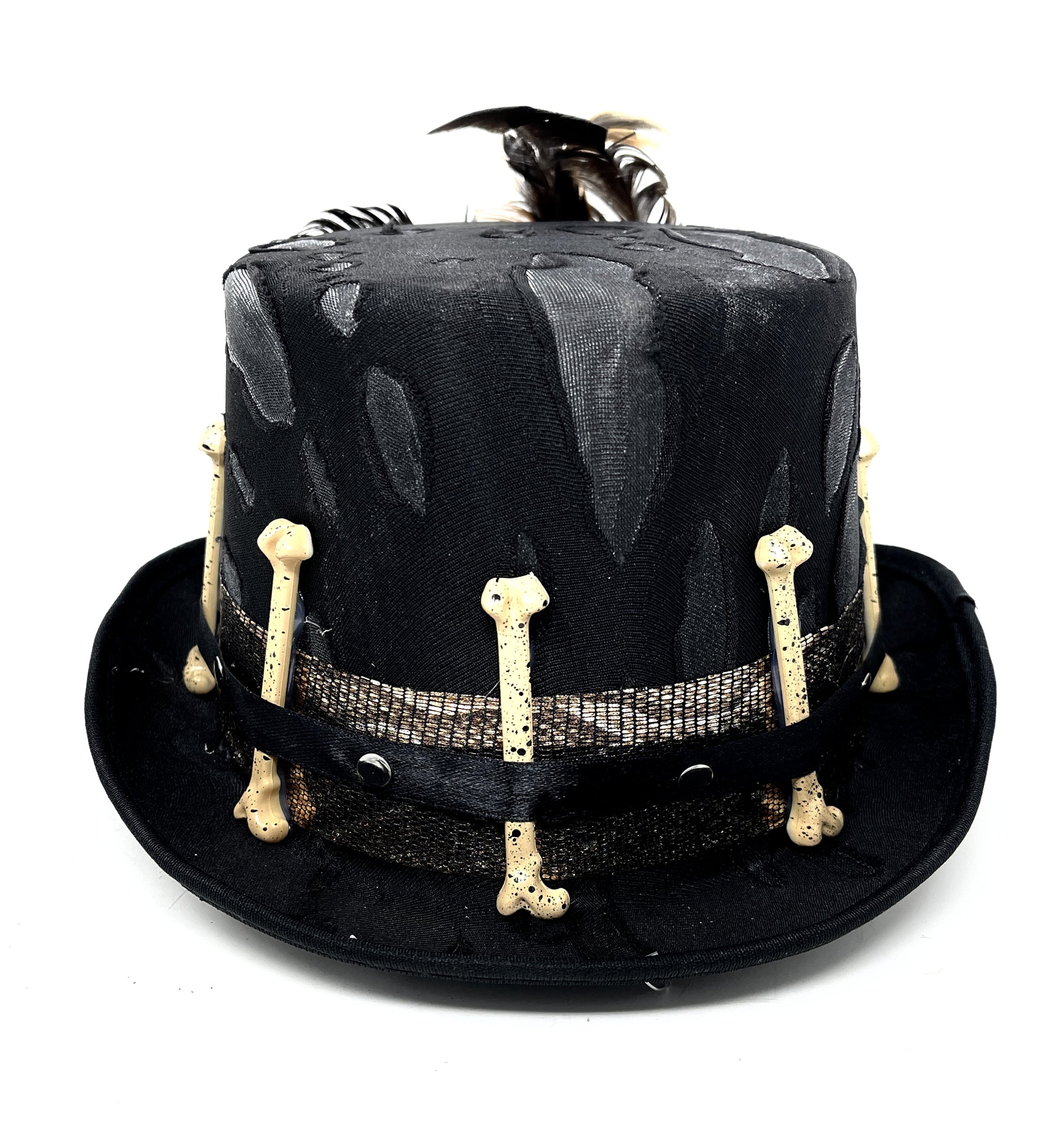 Black Skull Steampunk Victorian Mad Hatter Scientist Time Traveler Top Hat For Halloween