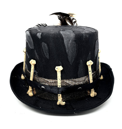 Black Skull Steampunk Victorian Mad Hatter Scientist Time Traveler Top Hat For Halloween