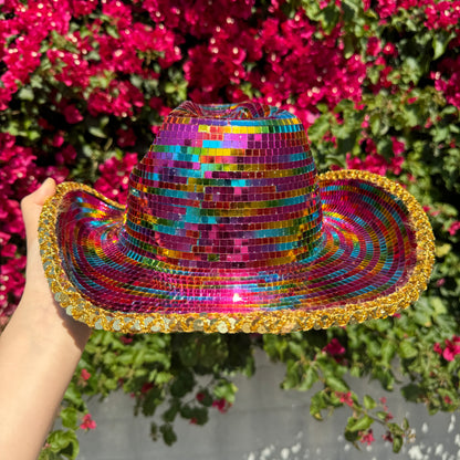 Disco Ball Mirror Cowboy Hat, Sparkly Concert Hat for Music Festivals Cowgirl Hat