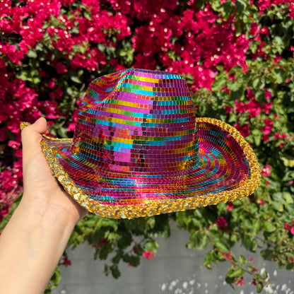 Disco Ball Mirror Cowboy Hat, Sparkly Concert Hat for Music Festivals Cowgirl Hat