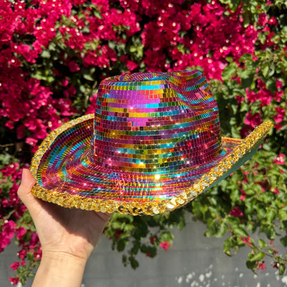 Disco Ball Mirror Cowboy Hat, Sparkly Concert Hat for Music Festivals Cowgirl Hat