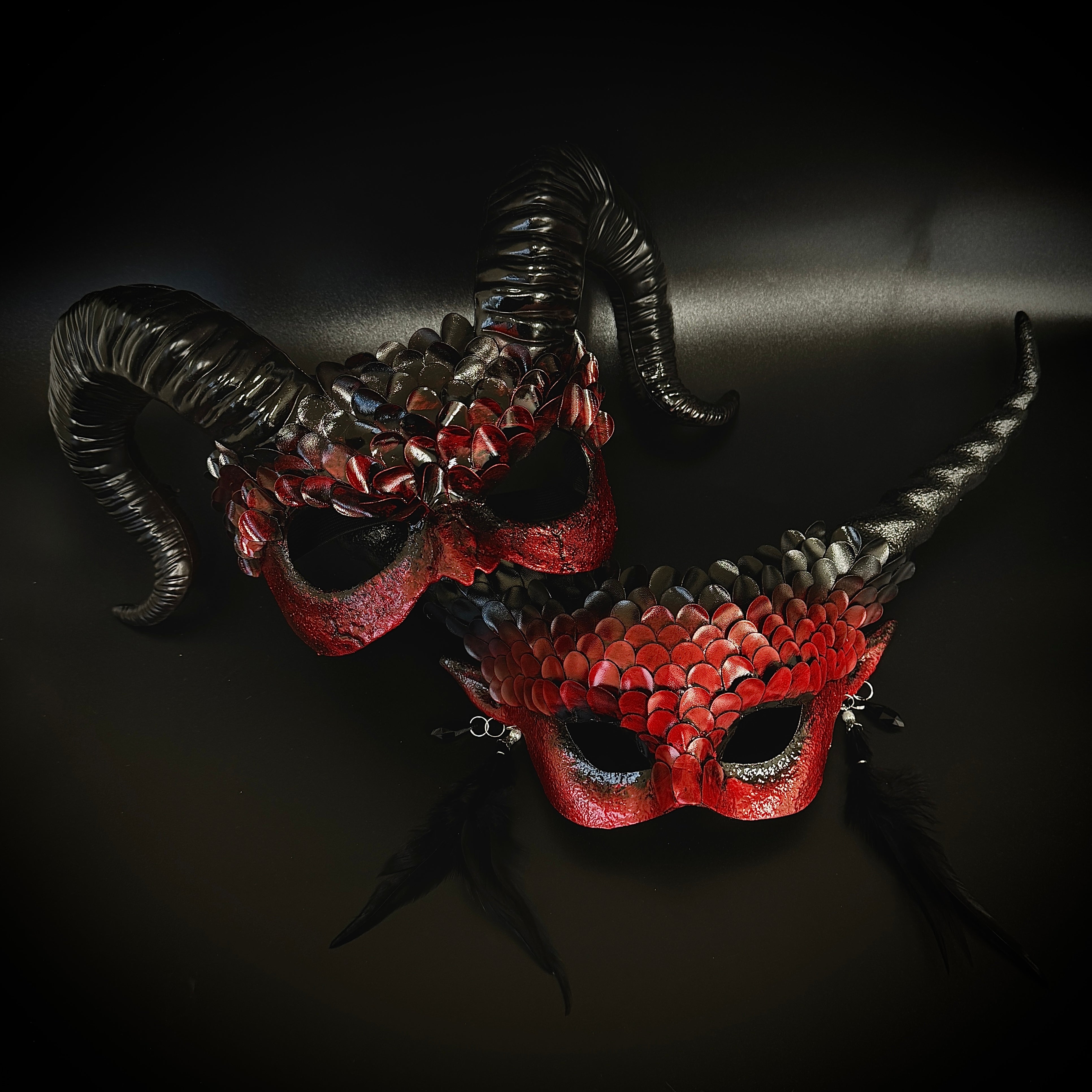Couples Masquerade Masks, Men Women Devil Demon Goat Horn Costume Mask ...