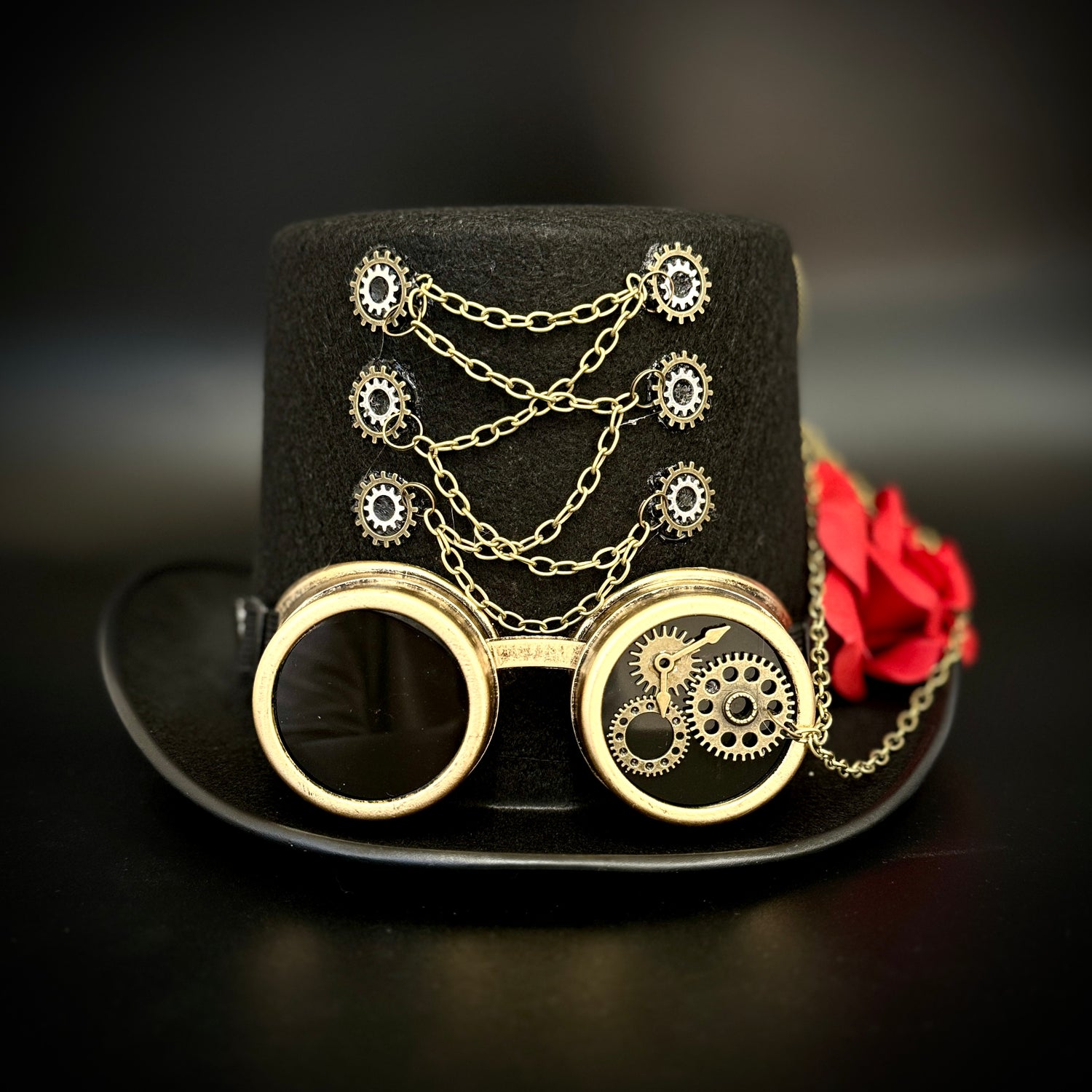 Steampunk Top Hat Metallic Mad Hatter Scientist Time Traveler Halloween Costume Cosplay with Goggles