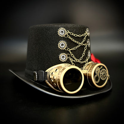 Steampunk Top Hat Metallic Mad Hatter Scientist Time Traveler Halloween Costume Cosplay with Goggles