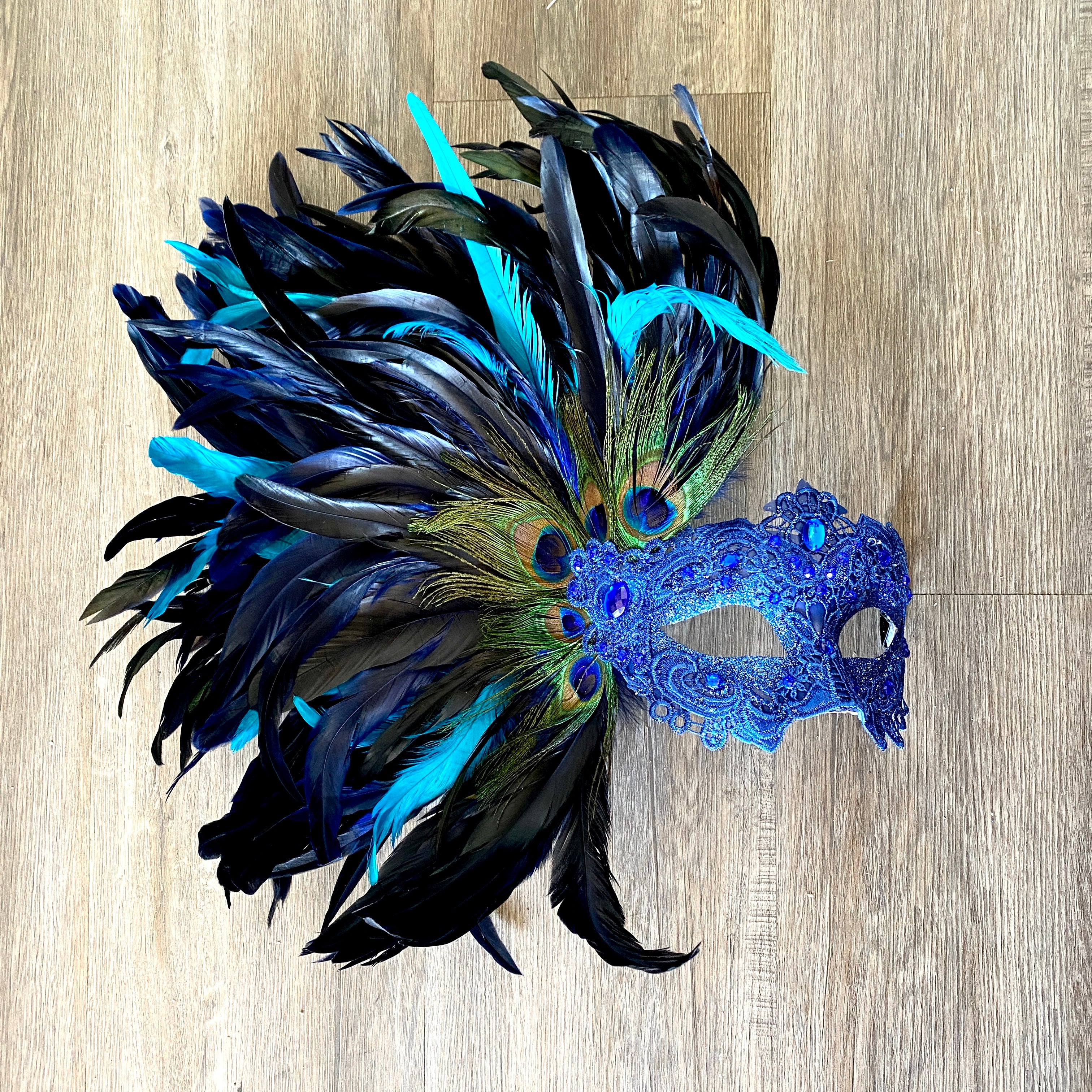 Women Costume Venetian Feather Masquerade Mask For Mardi Gras Halloween