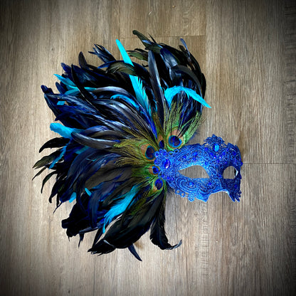 Women Costume Venetian Feather Masquerade Mask For Mardi Gras Halloween