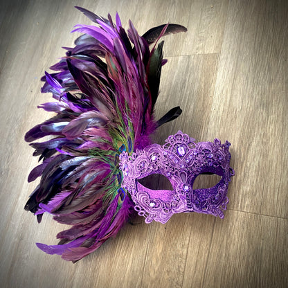 Women Costume Venetian Feather Masquerade Mask For Mardi Gras Halloween