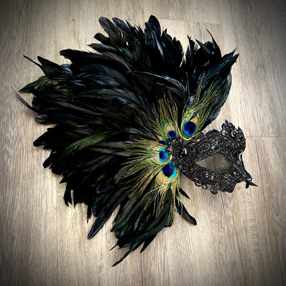 Women Costume Venetian Feather Masquerade Mask For Mardi Gras Halloween