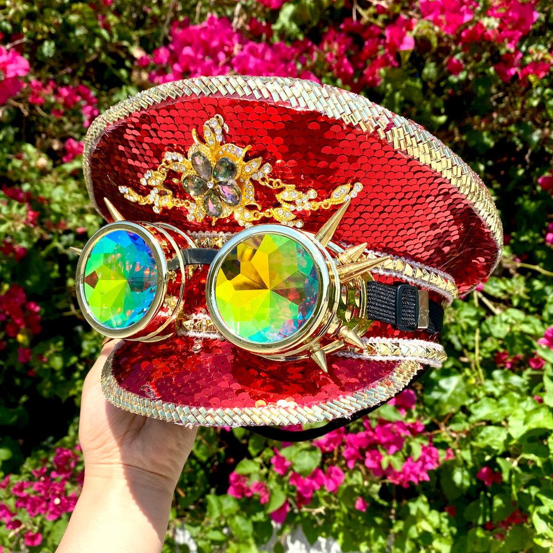 RAVE Captain Style Luxury Women Rhinestone Sequin Sparkly Concert Hat for Music Festivals