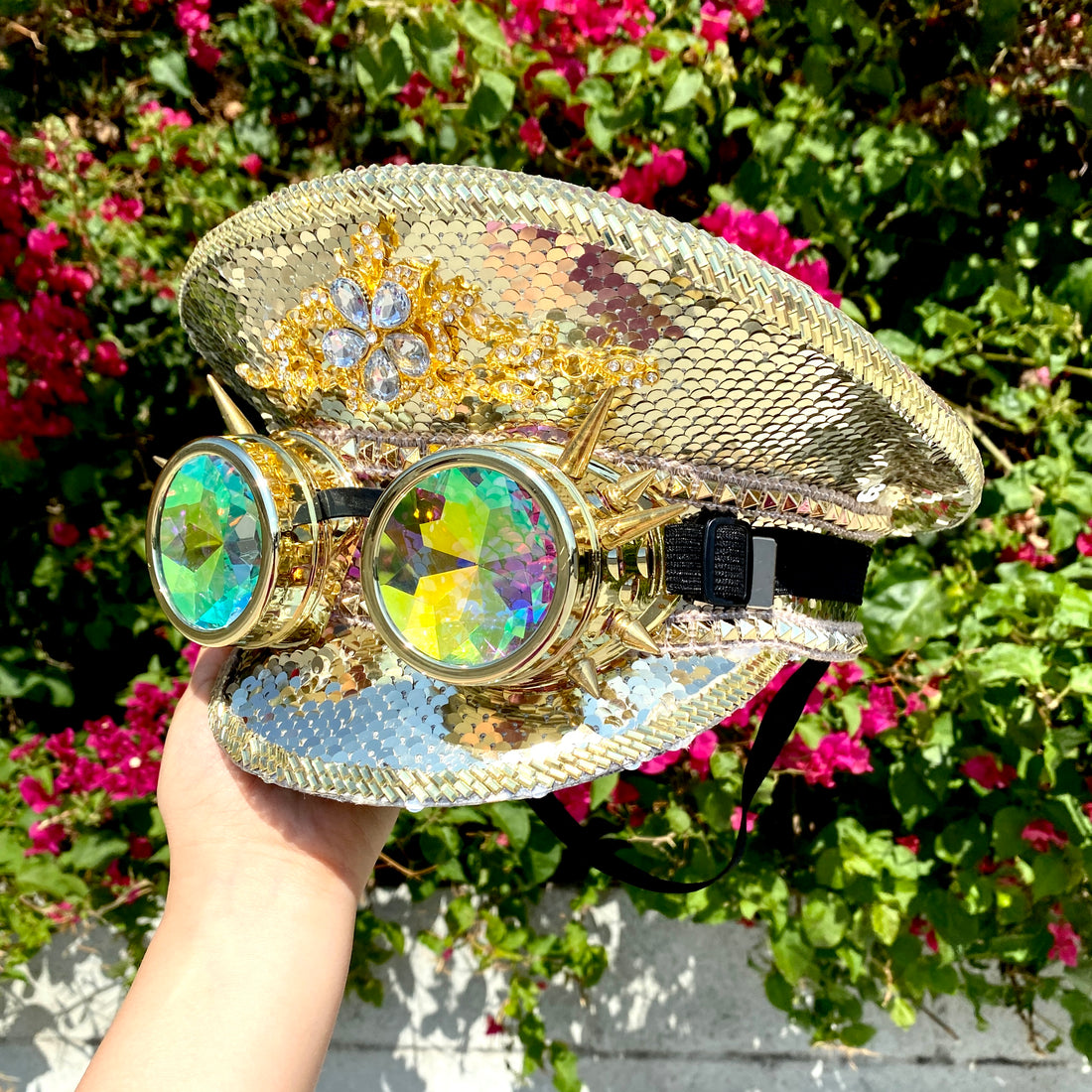 RAVE Captain Style Luxury Women Rhinestone Sequin Sparkly Concert Hat for Music Festivals
