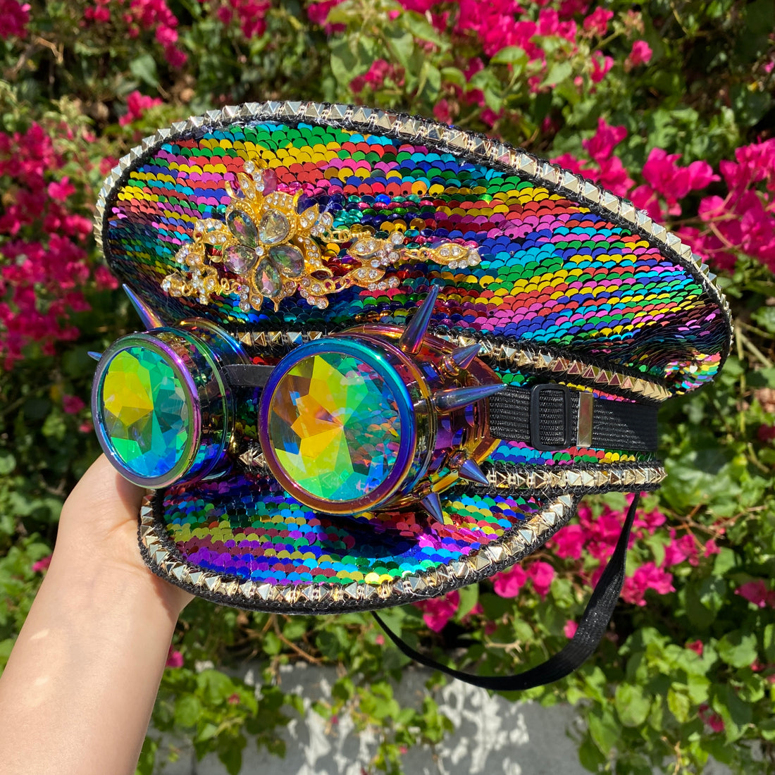 RAVE Captain Style Luxury Women Rhinestone Sequin Sparkly Concert Hat for Music Festivals