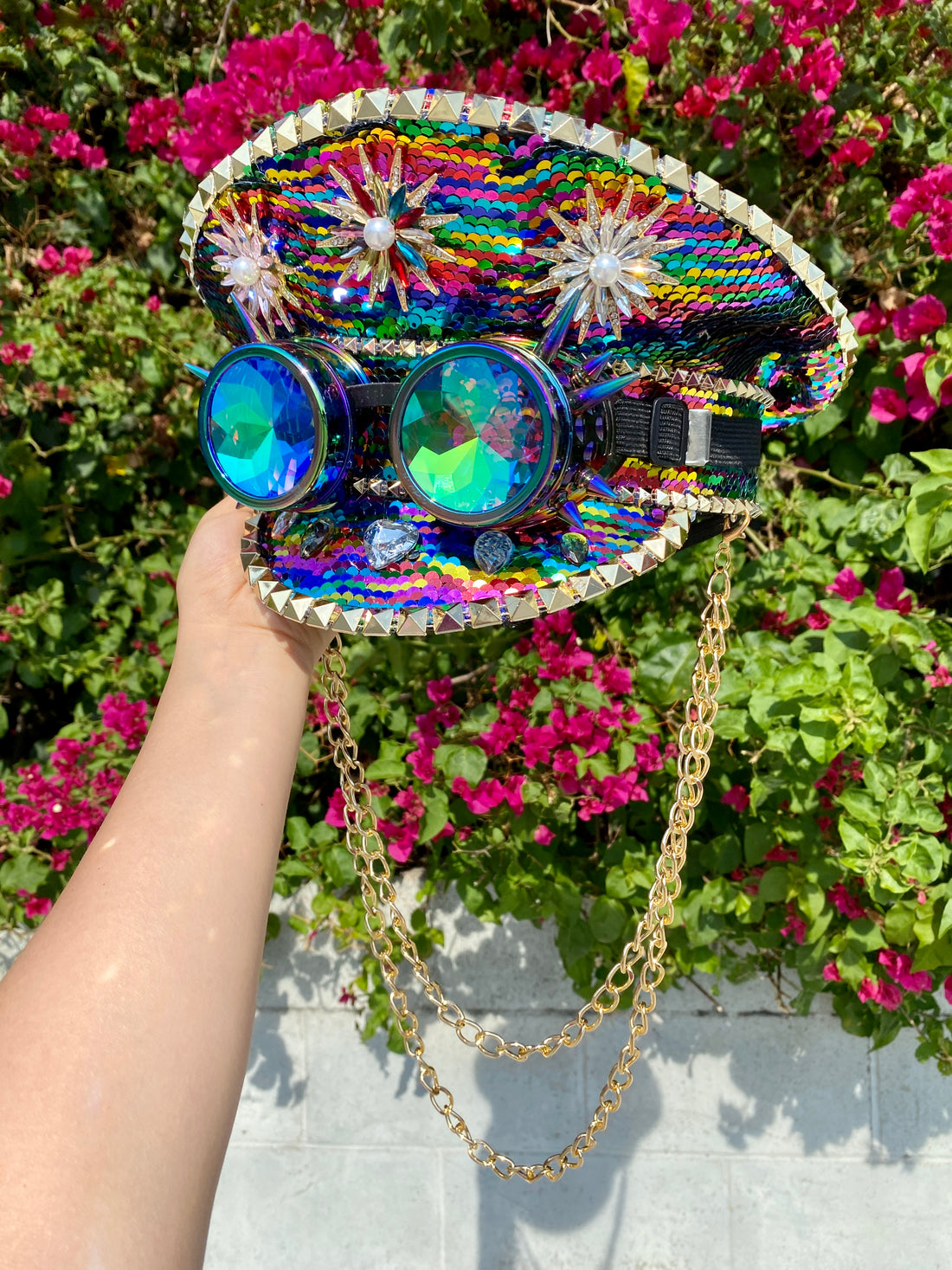 RAVE Captain Style Luxury Women Rhinestone Sequin Sparkly Concert Hat for Music Festivals