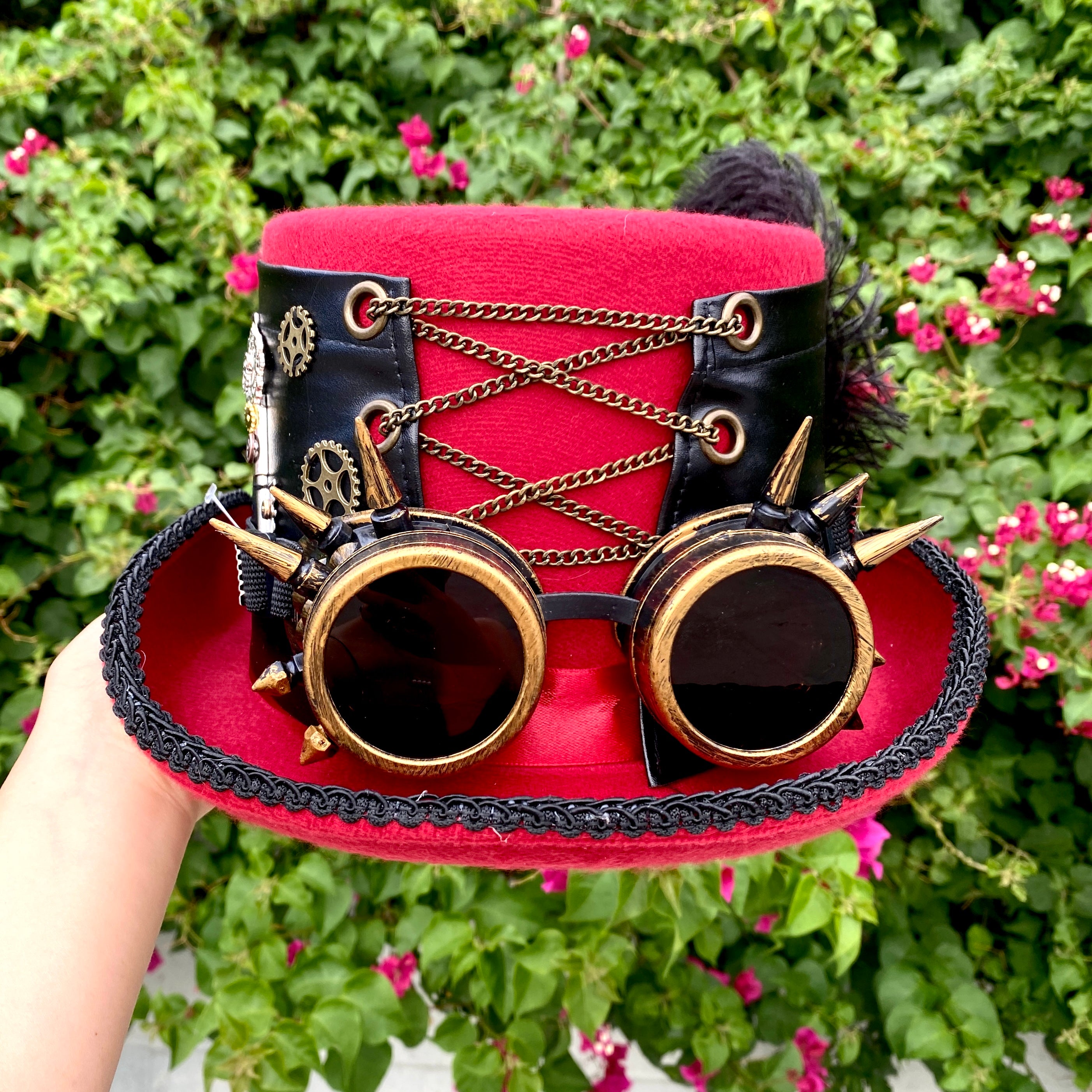 Steampunk Top Hat Metallic Mad Hatter Scientist Time Traveler Halloween Costume Cosplay with Goggles