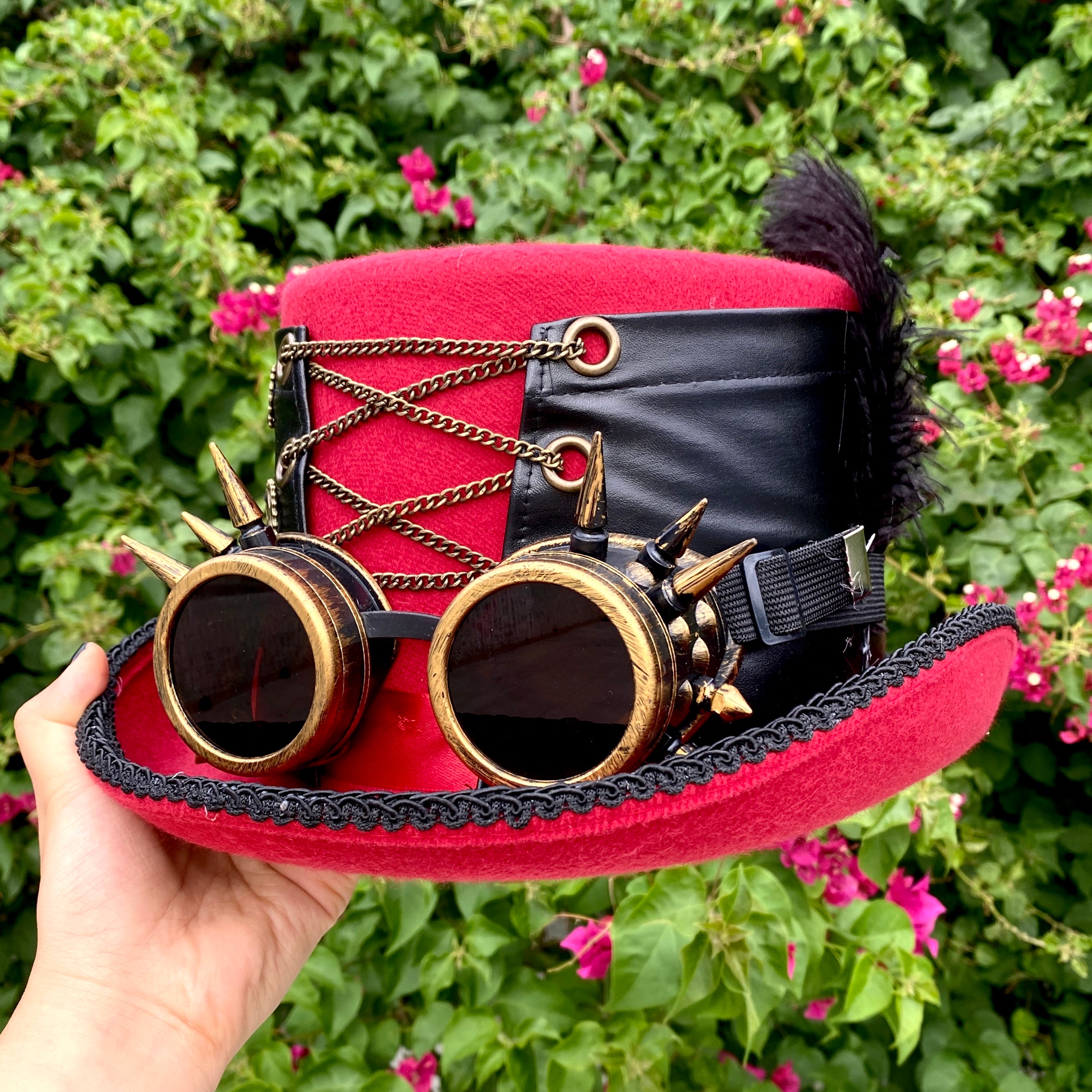 Steampunk Top Hat Metallic Mad Hatter Scientist Time Traveler Halloween Costume Cosplay with Goggles