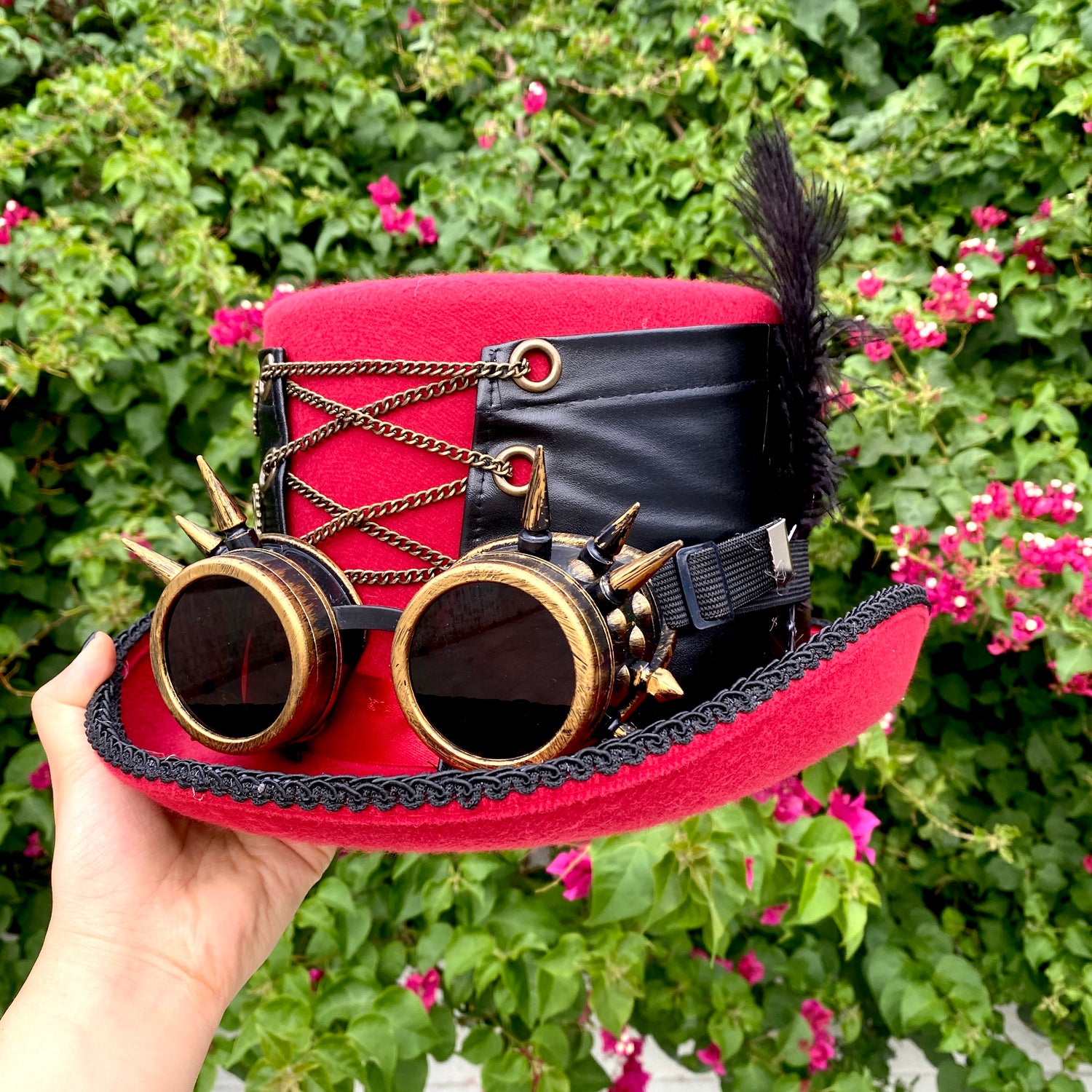 Steampunk Top Hat Metallic Mad Hatter Scientist Time Traveler Halloween Costume Cosplay with Goggles