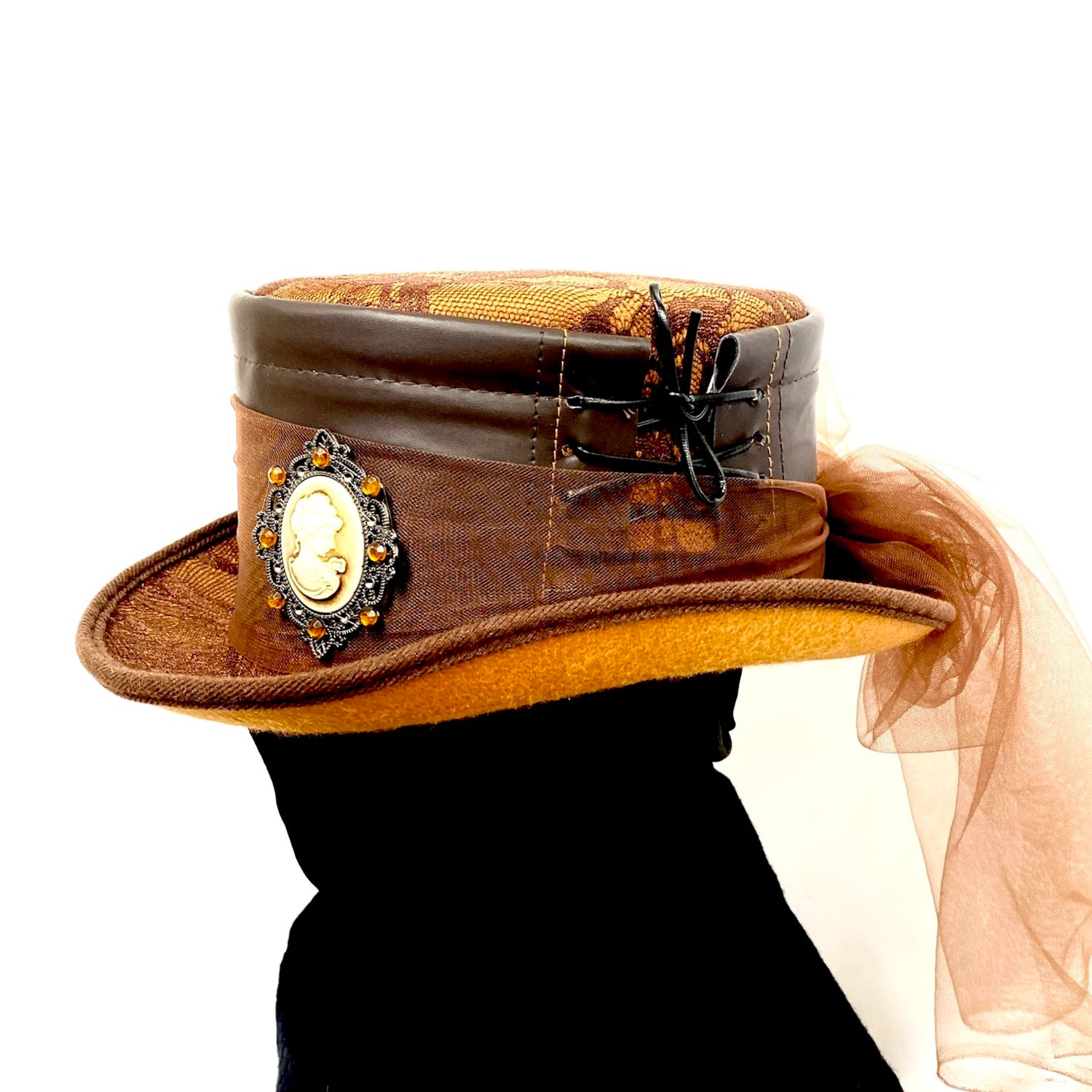 Steampunk Top Hat Metallic Mad Hatter Scientist Time Traveler Halloween Costume Cosplay