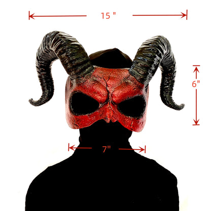 Krampus Ram Demon with Horns Devil Halloween Mask, Demonic Horned Devil Metallic Finish Masquerade Mask