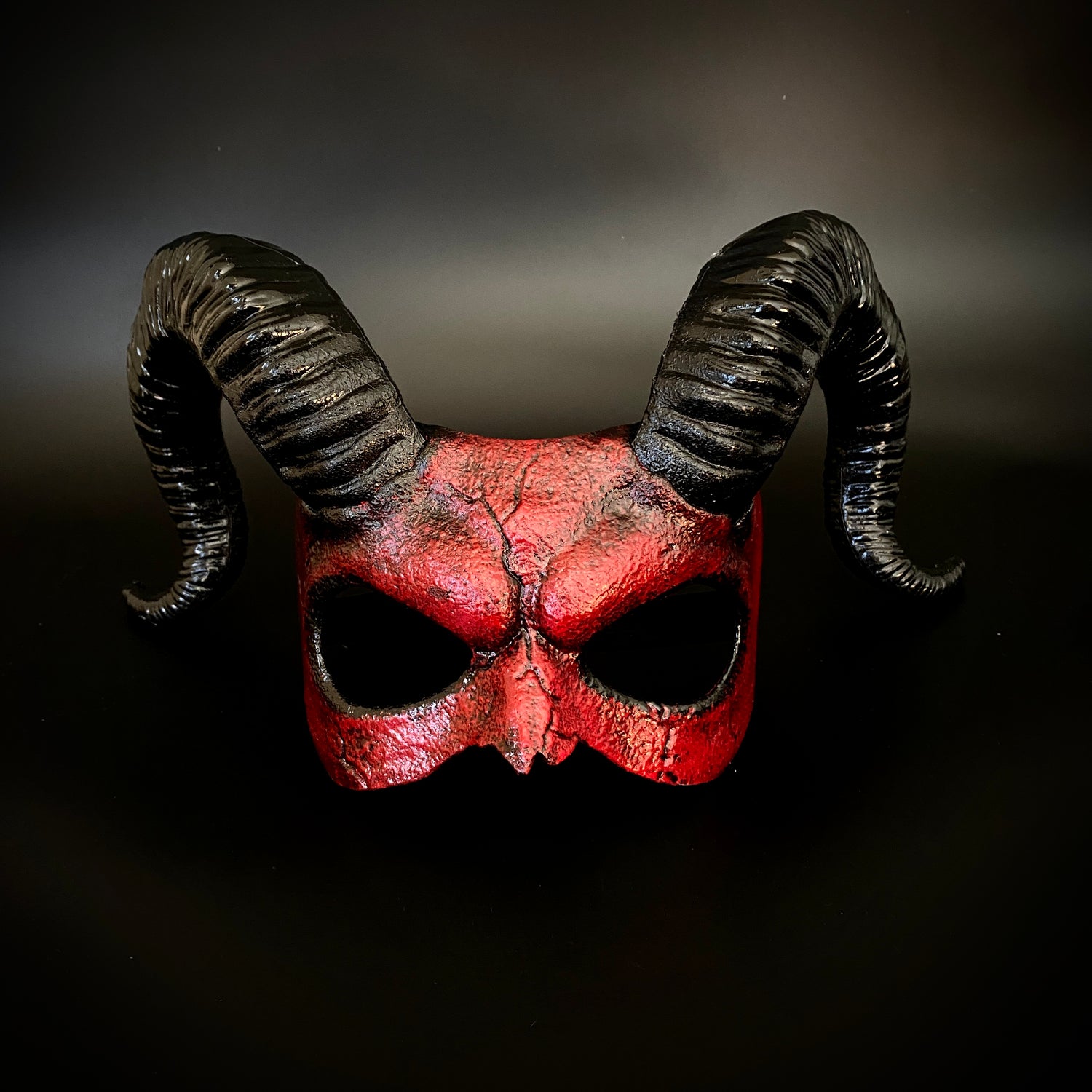 Krampus Ram Demon with Horns Devil Halloween Mask, Demonic Horned Devil Metallic Finish Masquerade Mask