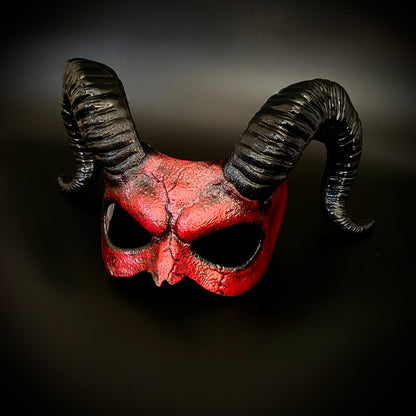 Krampus Ram Demon with Horns Devil Halloween Mask, Demonic Horned Devil Metallic Finish Masquerade Mask