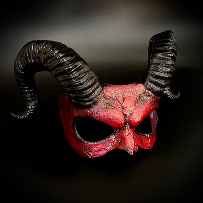 Krampus Ram Demon with Horns Devil Halloween Mask, Demonic Horned Devil Metallic Finish Masquerade Mask