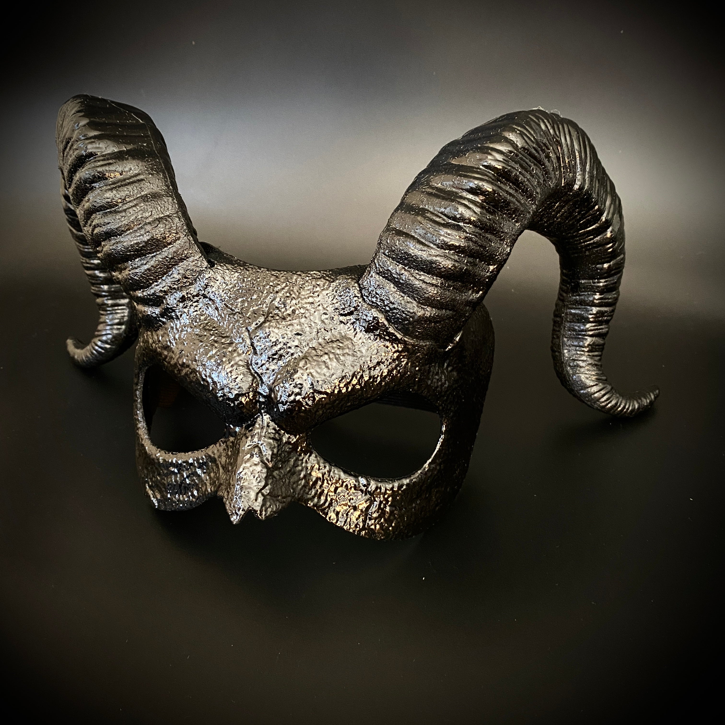 Krampus Ram Demon with Horns Devil Halloween Mask, Demonic Horned Devil Metallic Finish Masquerade Mask